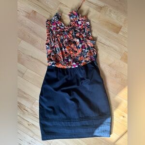 Girls From Savoy Anthropologie Dress Sz 6 Small Vestiges Orange Navy Ruffle